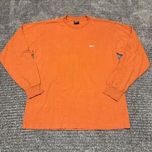 OBEY Mens Long Sleeve T Shirt M Orange Graphic Crewneck Streetwear Skate